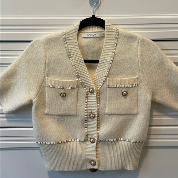 SHEIN Cream Short Sleeve Cardigan - Picture 6 of 7